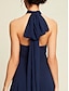 cheap Party Dresses-Chiffon Navy Blue Lace Up Tie Knot Party Midi Dress