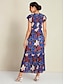 abordables Print Dresses-Leaf Print V Neck Maxi Dress