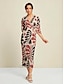 cheap Print Dresses-Satin Trees Leaves Print V Neck Maxi Dress