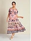preiswerte Print Dresses-Lace Floral Short Sleeve Midi Dress