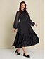 baratos Vestidos de Renda-Satin Chiffon Asymmetric Long Sleeve Maxi Dress