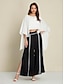 cheap Two Piece Sets-Chiffon Irregular Hem Blouse&amp;Satin Contrasting Binding Process Wide Leg Culottes Two Piece Set