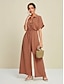 baratos Jumpsuits-Linen Blend Collar Half Sleeve Jumpsuit