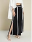 cheap Two Piece Sets-Chiffon Irregular Hem Blouse&amp;Satin Contrasting Binding Process Wide Leg Culottes Two Piece Set