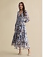 cheap Print Dresses-Chiffon Sheers Floral V Neck Maxi Dress