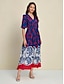 billige Print Dresses-Swing Floral Satin Smocked V Neck Maxi Dress