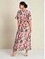 abordables Print Dresses-Floral Rayon V Neck High Waist Maxi Dress