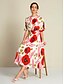 billige Print Dresses-Elastic Floral Half Sleeve Midi Dress