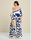 cheap Two Piece Sets-Abstract Casual Puff Sleeve Elegant Bateau Two Piece Set