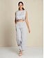 cheap Two Piece Sets-Satin Drawstring Round Sleeveless Tank&amp;Satin Elegant Full Length Pants Two Piece Set