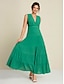 cheap Casual Dresses-Chiffon Hem Ruched Deep V Neck Sleeveless Maxi Dress