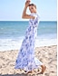 economico Print Dresses-Floral V Neck Chiffon Maxi Dress