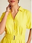 cheap Casual Dresses-100% Cotton Hem Button Up Belted Maxi Shirt Dress