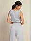 cheap Two Piece Sets-Satin Drawstring Round Sleeveless Tank&amp;Satin Elegant Full Length Pants Two Piece Set