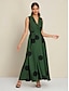 baratos Print Dresses-Polka Dot Satin V Neck Sleeveless Maxi Dress