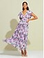 preiswerte Print Dresses-Chiffon Flutter Sleeve V Neck Maxi Dress