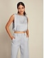 cheap Two Piece Sets-Satin Drawstring Round Sleeveless Tank&amp;Satin Elegant Full Length Pants Two Piece Set