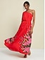 cheap Print Dresses-Chiffon Bohemia Stripe Smocked One Shoulder Maxi Dress