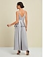 economico Jumpsuits-Satin Cape Sleeve V Neck Party Jumpsuit