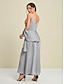 abordables Jumpsuits-Satin Cape Sleeve V Neck Jumpsuit