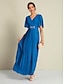 cheap Casual Dresses-Chiffon Pleated Short Sleeve V Neck Maxi Dress