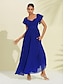 cheap Casual Dresses-Chiffon Pleated A Line V Neck Short Sleeve Maxi Dress