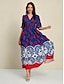 abordables Print Dresses-Smocked Satin Swing Floral V Neck Maxi Dress