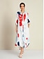 economico Print Dresses-Satin Rainbow Pattern Maxi Dress Shirt
