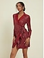 cheap Party Dresses-Sequin Deep V Long Sleeve Mini Dress