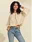 cheap Blouses-Chiffon Leopard Juliet Puff Sleeve Crew Neck Casual Blouse