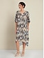 baratos Print Dresses-Leopard V Neck Half Sleeve Midi Dress