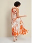 cheap Print Dresses-Satin Floral High Neck Sleeveless Maxi Dress