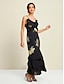 economico Abiti da festa-Floral Chiffon Ruffle Hem Sleeveless Maxi Dress