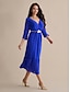 billige Uformelle kjoler-Royal Blue Belted Midi Dress