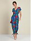 baratos macacões-Drawstring V Neck Short Sleeve Jumpsuit