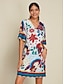 abordables Print Dresses-Satin Floral Print V Neck Mini Dress