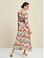 economico Print Dresses-Bohemia Geometric Satin Split Sleeve Maxi Dress