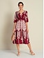 abordables Print Dresses-Folk Print V Neck Half Sleeve Midi Dress