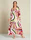 abordables Print Dresses-Satin Geometric Raglan Sleeve Maxi Kaftan