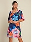 billige Print Dresses-Satin Floral V Neck Mini Dress