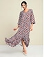 baratos Print Dresses-Geometric V Neck Satin Maxi Dress