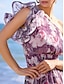 billige Print Dresses-One Shoulder Floral Chiffon Maxi Dress