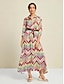 baratos Print Dresses-Geometric Satin Split Sleeve Maxi Dress