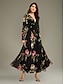 preiswerte Print Dresses-Floral Chiffon Ruched V Neck Maxi Dress