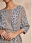 cheap Two Piece Sets-Chiffon Belted Ombre Leopard Crew Neck Wide Leg Two Piece Set