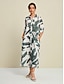 baratos Vestidos Casuais-Tropical Print Maxi Loose Dress