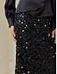 cheap Two Piece Sets-Satin Elegant V Neck Blouse &amp; Sequined Black Skirt Two Piece Set