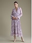 abordables Print Dresses-Paisley Velvet Ruffle Sleeve Maxi Dress