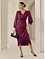 cheap Party Dresses-Satin Burgundy Ruched Wrap Party Midi Dress