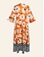 economico Print Dresses-Geometric Satin V Neck Maxi Dress